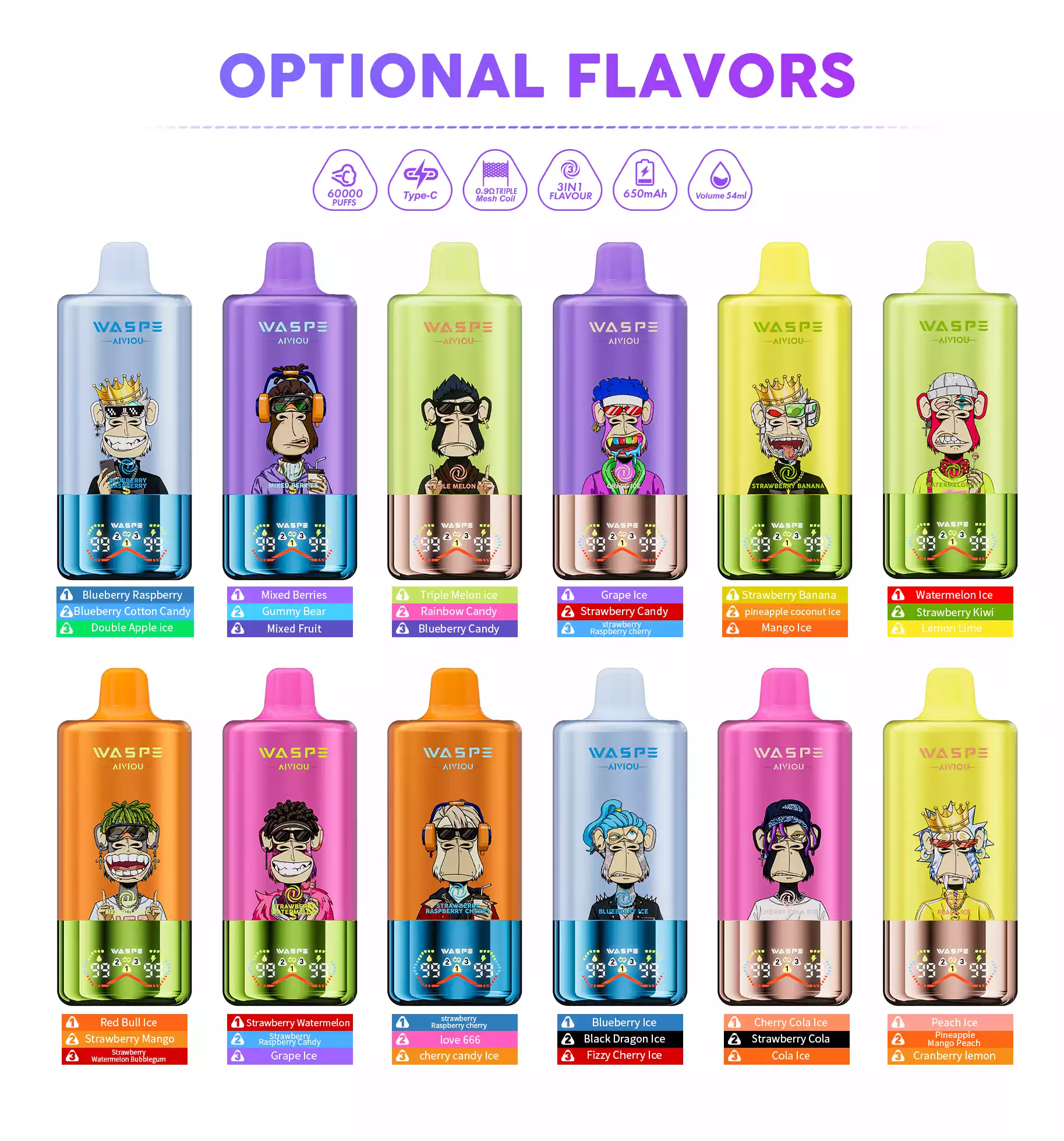 Waspe Aiviou 3 in 1 60000 Puffs Disposable Vape Triple Flavor Buy Original Disposable Pen