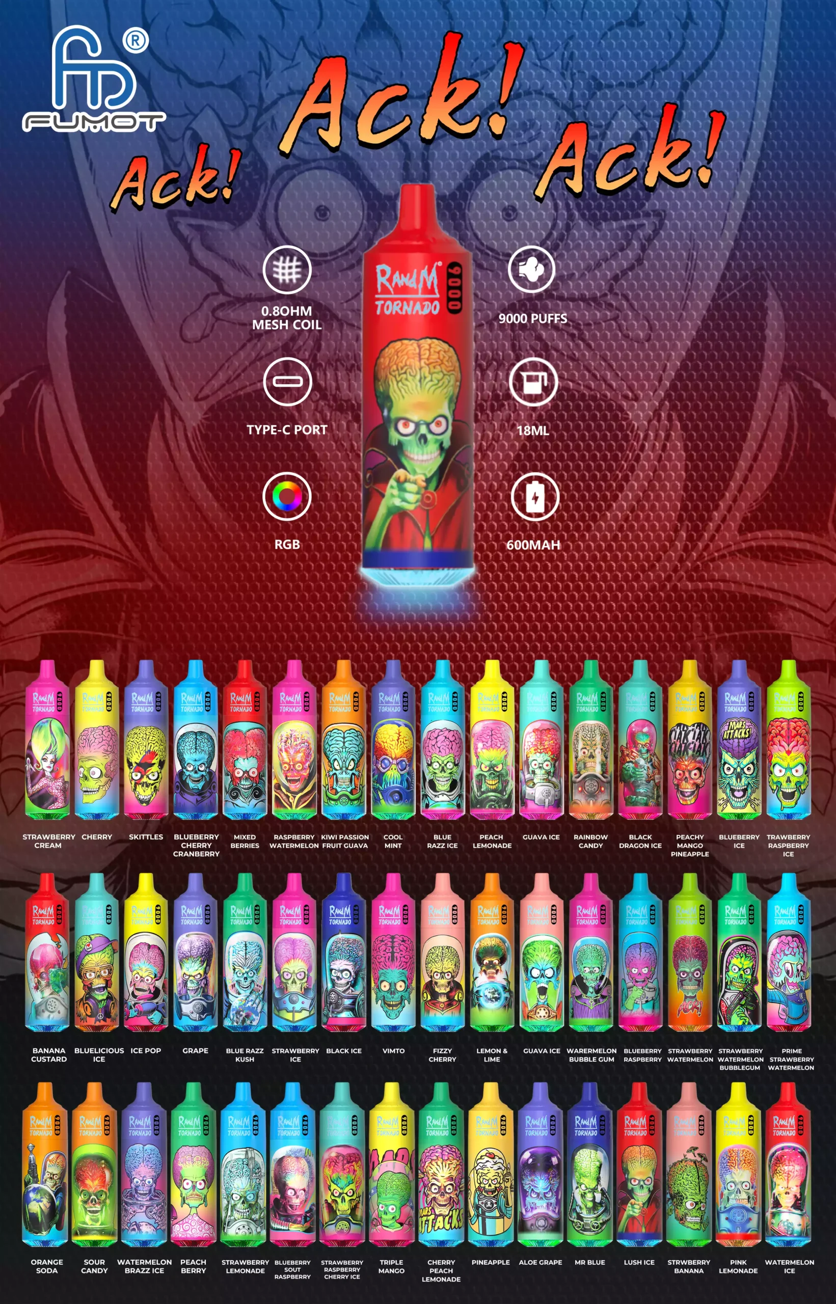 fumot randm tornado 9k 4 Fumot RandM Tornado 9000 9K Puffs Disposable Vape Low 2% Nicotine Buy Original Disposable Pen